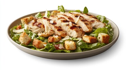 Grilled Chicken Salad with Croutons and Fresh Green Leafy Vegetables