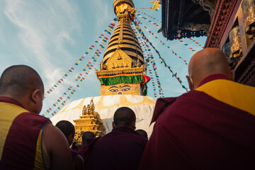 Monks and pagodas and temples in Kathmandu, Nepal