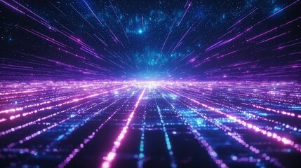 Naklejka premium Vibrant cosmic landscape with light trails