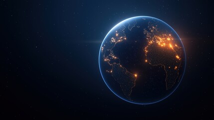 Obraz premium Earth illuminated at night with starry background