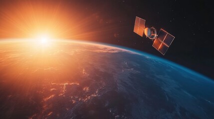 Satellite Captures Stunning View of Earth at Sunrise From Orbit. Generative AI