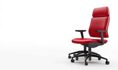 Red executive office chair on white background.