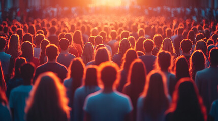 vibrant crowd of people interconnected by glowing lines symbolizing global connectivity, digital networks, and shared human experiences in a dynamic and visually striking composition