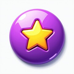 Obraz premium Glossy purple button with a vibrant yellow star center, featuring a shiny, polished surface and rounded edges.