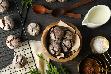 Delicious crinkle cookies on a baking sheet.