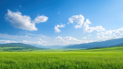 Obraz premium Vast green meadow under a clear blue sky
