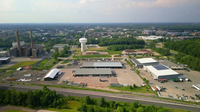 Aerial view of Michigan State University (MSU) campus in East Lansing.
