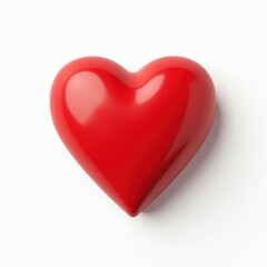 A shiny red heart symbolizing love and passion set against a soft white background, conveying a message of affection and warmth.