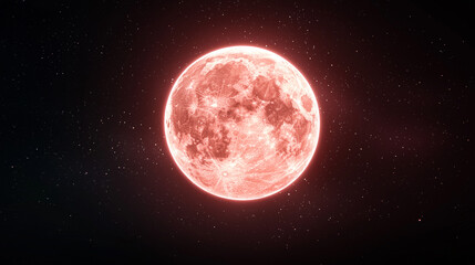 Obraz premium Crimson Moonrise: A breathtaking view of a vibrant, crimson-hued full moon against the backdrop of a star-studded night sky. The image evokes a sense of mystery and wonder.