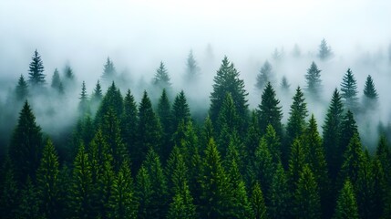 Fototapeta premium Misty Evergreen Forest Landscape