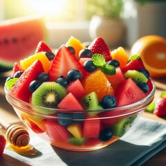 Fresh and Vibrant Fruit Salad with Honey and Mint