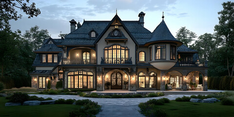 Fototapeta premium Elegant craftsman home combining modern architecture with classic touches.