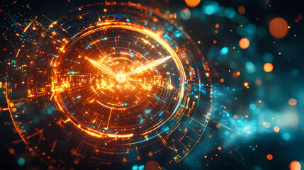 In this depiction of time travel, glowing elements and dynamic patterns combine technology with the essence of time. Temporal. Illustration