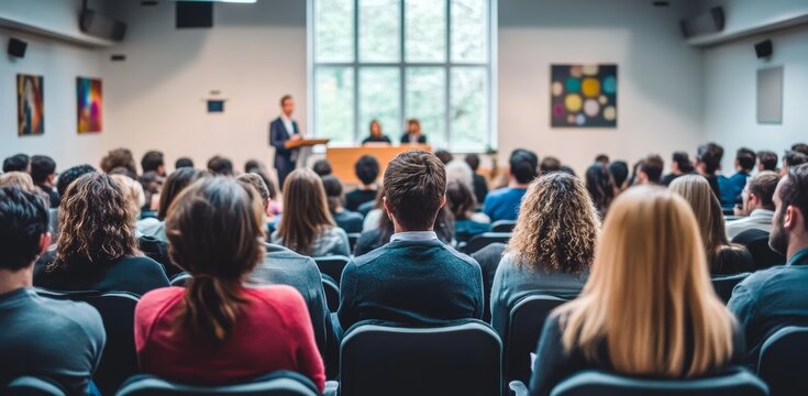 Presentation in Lecture Hall with Diverse Audience at University Workshop