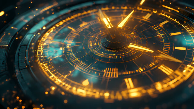In this depiction of time travel, glowing elements and dynamic patterns combine technology with the essence of time. Temporal. Illustration
