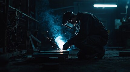 Welding Torch Casting Long Shadows in Dark Workshop