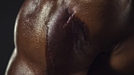 Fototapeta premium Close-up shot of a bruise on the side of the body, showcasing the details of skin discoloration. Full HD studio-quality image with realistic lighting
