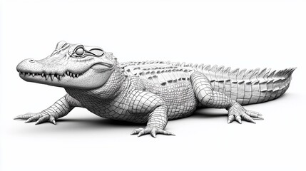 Fototapeta premium Wireframe alligator model on white background.