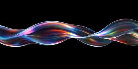 Iridescent Fluid Wavy Abstract Design on Black Background 3D Render