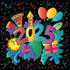 Happy New Year 2025 card. Vector illustration. Colorful background.