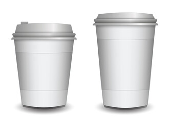 Two Blank Disposable Coffee Cups with Lids 