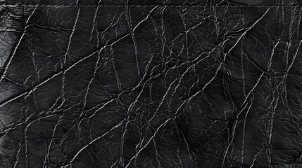 Close-up of textured black leather with wrinkles and creases.