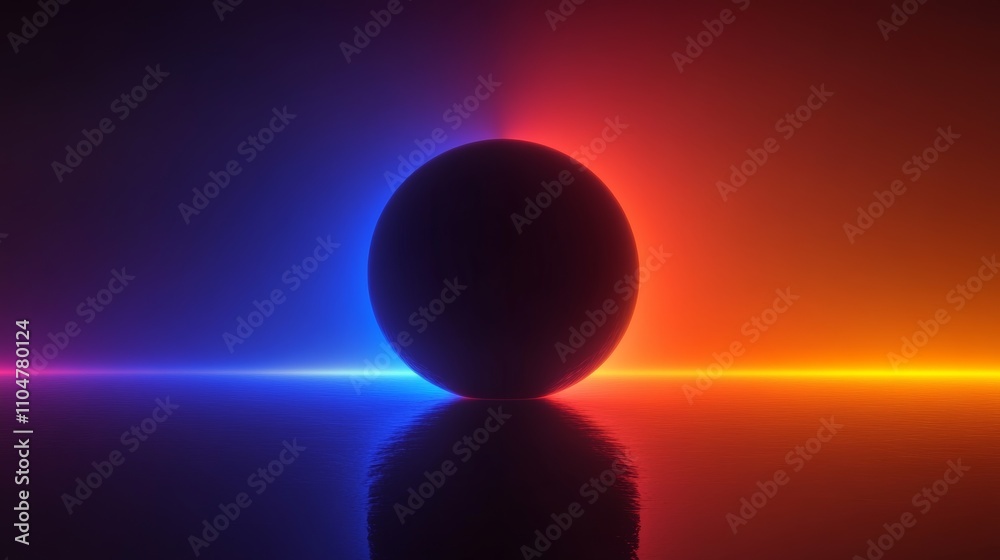 Aufkleber black sphere with glowing effect against gradient background abstract modern digital art