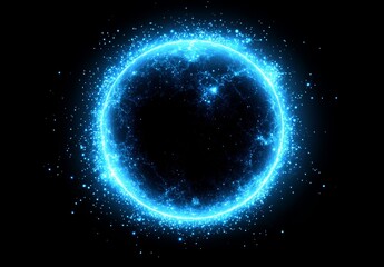 Obraz premium blue glowing full moon with sparkling stars on black background