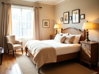 Charming Classic Bedroom Design Blending Timeless Elegance, Natural Light, and Cozy Comfort for Relaxation