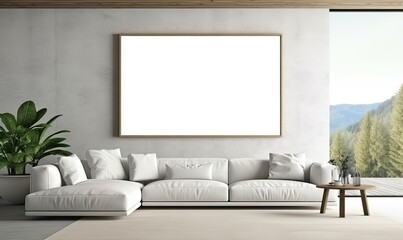 Blank poster mockup in modern living room 