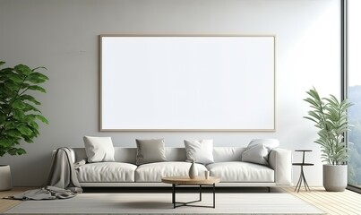 Blank poster mockup in modern living room 