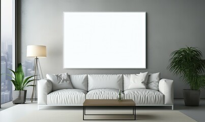 Blank poster mockup in modern living room 
