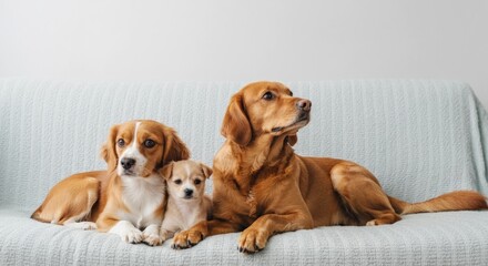 Three Adorable Dogs Relaxing on a Sofa