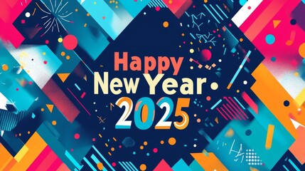 Vibrant Geometric Happy New Year 2025 Typography Design