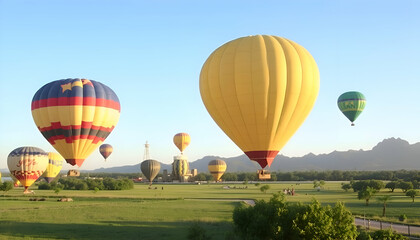 Fototapeta premium Hot Air Balloon Adventures in Florida Travel and Tourism. Colorful hot-air balloons flying over the mountain.view on basket landscape background,