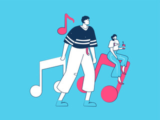 Music characters scene flat vector concept operation illustration

