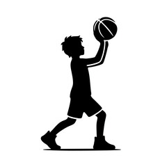 Fototapeta premium Dynamic silhouette of a child basketball player in action icon. Youth boy athlete symbol