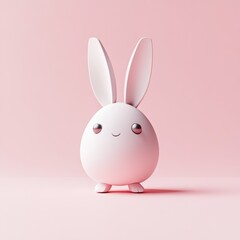 Obraz premium Cute White Bunny Figurine on Soft Pink Background Minimalist Design