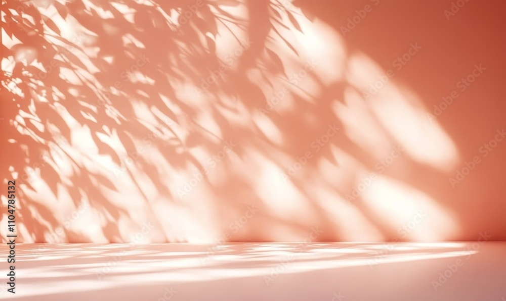 Leinwandbilder Minimalist Background Image of Soft Peach Wall with Dappled Light and Shadow for Creative Design Projects