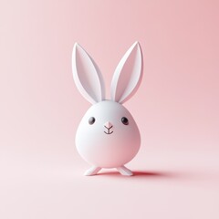 Obraz premium Minimalist White Bunny Figurine on Soft Pink Background