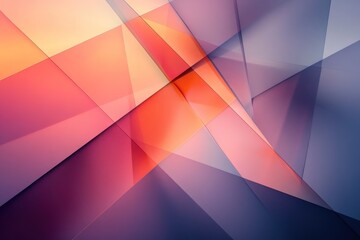 Fototapeta premium Abstract geometric background with overlapping shapes in shades of orange, pink, and purple.