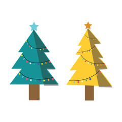 Festive Cheer: A Christmas Tree Adorned with Ornaments and Lights. colorful  Christmas tree decorated. vector illustration.