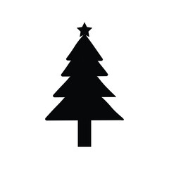Christmas tree silhouette vector. Black Christmas tree flat design icon.