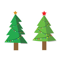 Simple Christmas Tree Icon set with Star and Decorations, Holiday Graphic. colorful  Christmas tree decorated. vector illustration.