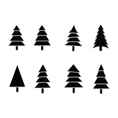 Vector New Year set with christmas trees. Evergreen\black trees with balls. Fir trees for Christmas. Christmas Tree Icon vector.