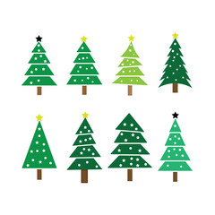 Vector New Year set with christmas trees. Evergreen\black trees with balls. Fir trees for Christmas. Christmas Tree Icon vector.