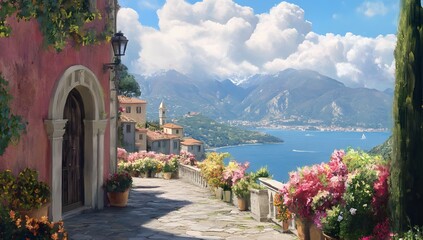 Colorful Mediterranean landscape painting

