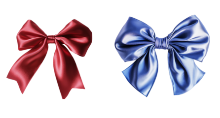 Red and blue bow isolated on transparent or white background, png
