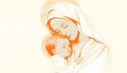 Tender Mother and Child Embrace in Gentle Artistic Sketch

