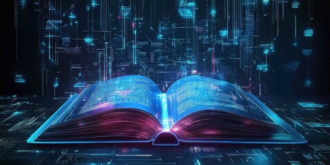 Modern digital book for learning in digital futuristic style